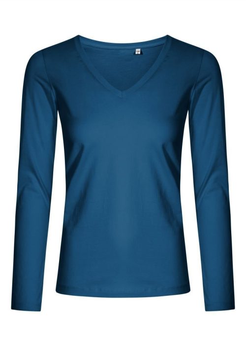 Damen V-Ausschnitt T-Shirt langarm - X.O 1560 – Promodoro in Petrol