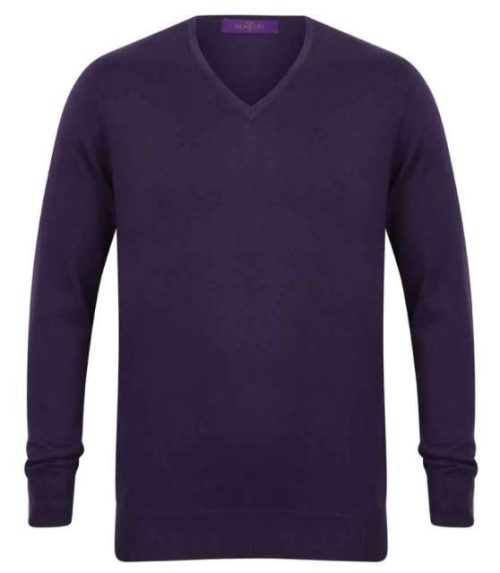 Men's 12gg V-Neck Jumper – Henbury in Purple