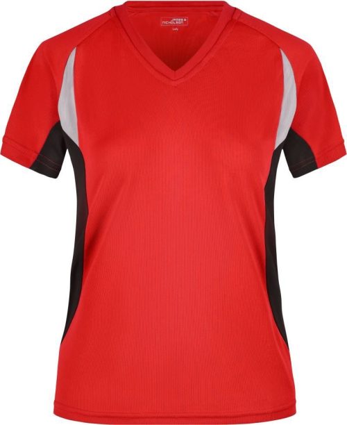 Damen V-Ausschnitt Lauf Shirt JN 390 – Daiber in Red/Black