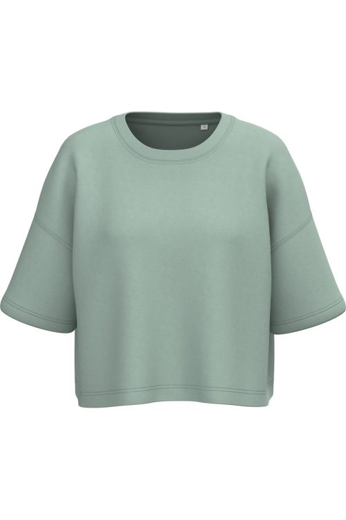 Damen Cropped-Sweatshirt mit kurzen Ärmeln und Rundhalsausschnitt PA394 – Proact in Sage