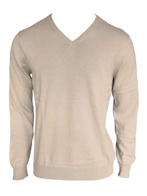 Men’s V-Neck Fine Gauge Cotton Pullover – Legend Classics in Sand