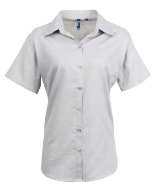 Women's Short Sleeve Signature Oxford Blouse – Premier in Silver