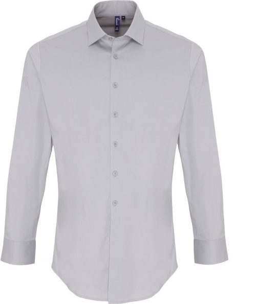 Men's Stretch-Fit Cotton Poplin Long Sleeve Shirt – Premier in Silver