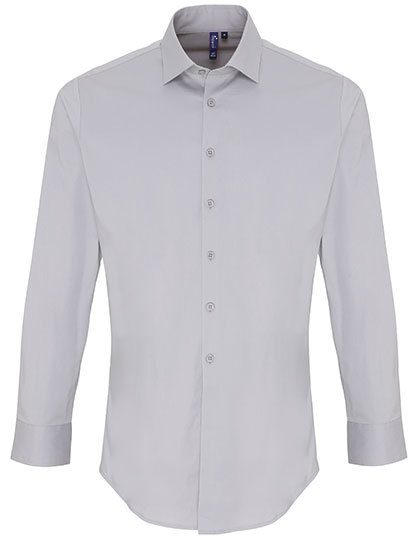 Men´s Stretch Fit Poplin Long Sleeve Cotton Shirt – Premier Workwear in Silver (Ca. Pantone 428C)