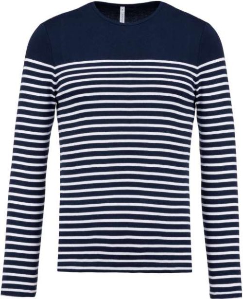 Men’s Long-Sleeved Breton Stripe Top – Kariban in Striped Navy/White