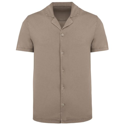 ausgewaschenes Jersey-Herrenhemd mit kurzen Ärmeln und Bowling-Kragen SP522 – Spasso in Washed Cream Coffee