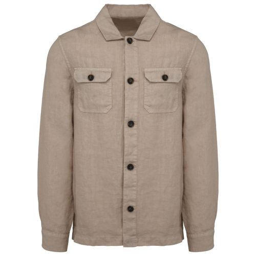 Ausgewaschene Herrenhemdjacke aus Leinen SP516 – Spasso in Washed Linen Sand