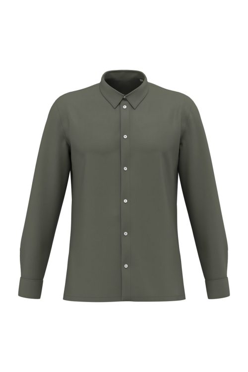Umweltfreundliches, ausgewaschenes Herrenhemd aus Pikee-Strick SP529 – Spasso in Washed Organic Khaki