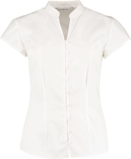 Popeline Bluse mit Maokragen kurzarm KK 727 – Kustom Kit in White
