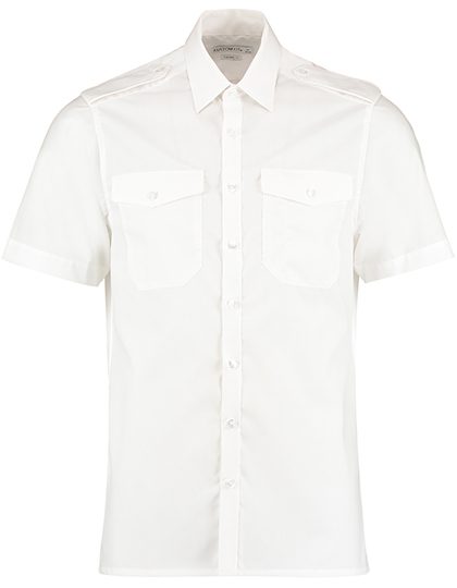 Men´s Tailored Fit Pilot Shirt Short Sleeve – Kustom Kit in White