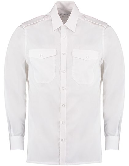 Men´s Tailored Fit Pilot Shirt Long Sleeve – Kustom Kit in White