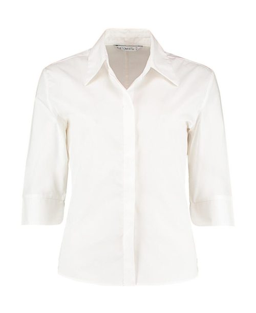 Women's Tailored Fit Continental Blouse 3/4 Sleeve KK715 – Kustom Kit in White