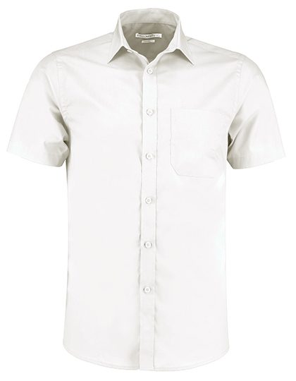 Men´s Tailored Fit Poplin Shirt Short Sleeve – Kustom Kit in White