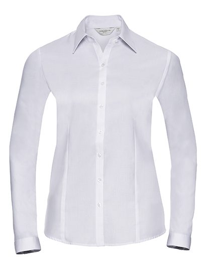 Ladies' Long Sleeve Tailored Herringbone Shirt – Russell Athletic Collection in White