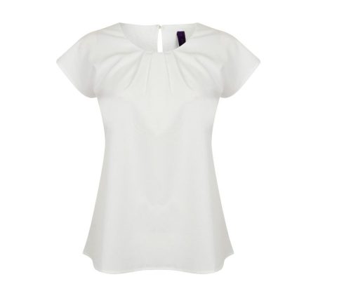 Ladies´ Pleat Front Short Sleeve Blouse – Henbury in White
