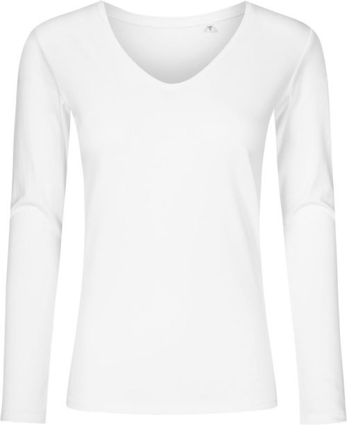 Damen V-Ausschnitt T-Shirt langarm - X.O 1560 – Promodoro in White