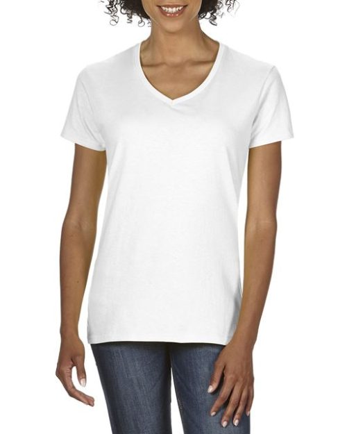 Premium Cotton® Ladies' V-Neck T-Shirt – Gildan in White