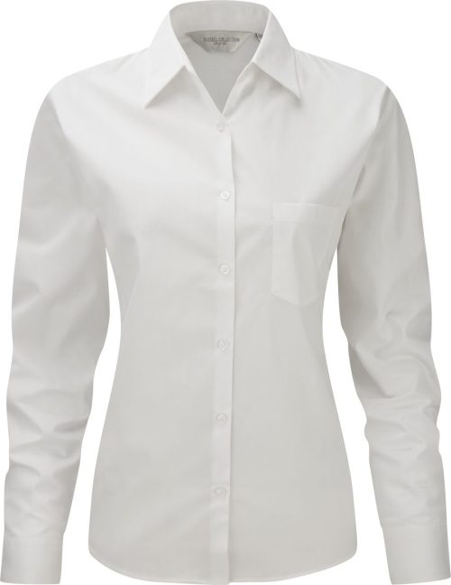 Ladies' Ls Pure Cotton Easy Care Poplin Shirt R-936F-0 – Russell in White