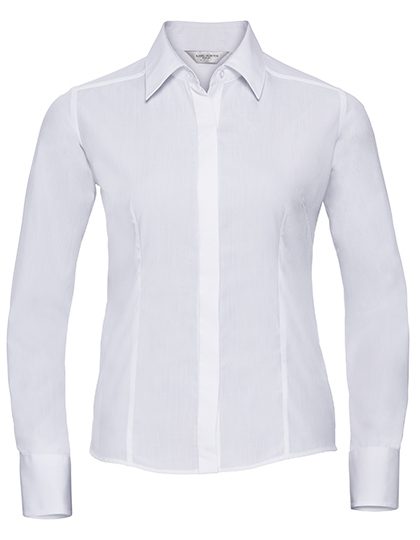 Ladies' Long Sleeve Fitted Polycotton Poplin Shirt – Russell Athletic Collection in White