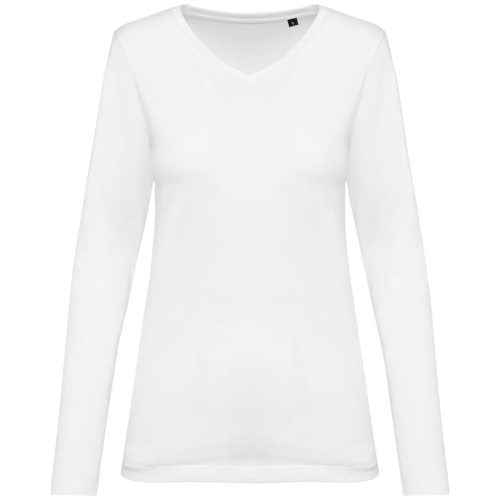 Supima® Damen-T-Shirt mit V-Ausschnitt und langen Ärmeln PK307 – Kariban Premium in White