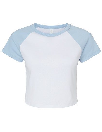Women´s Micro Rib Raglan Baby Tee – Bella+Canvas in White/Baby Blue