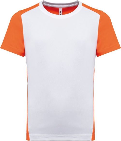 Kinder Kontrast Sport Shirt PA 4016 – Kariban ProAct in White/Fluorescent Orange