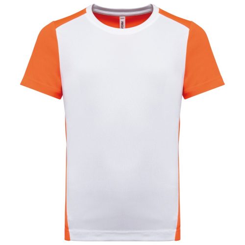 Zweifarbiges Sport-T-Shirt für Kinder PA4016 – Proact in White / Fluorescent Orange