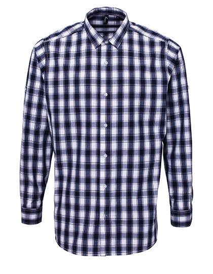Men´s Mulligan Check Cotton Long Sleeve Shirt – Premier Workwear in White/Navy (Ca. Pantone 2378C)