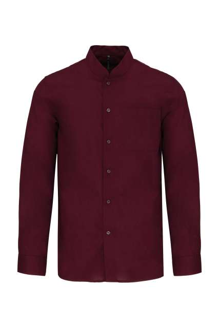 Men's Long-Sleeved Mandarin Collar Shirt – Kariban in Wine
