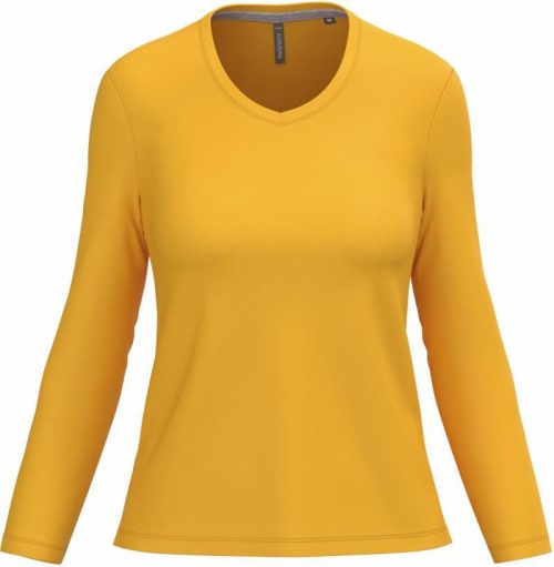 Damen V-Ausschnitt T-Shirt langarm K 382 – Kariban in Yellow